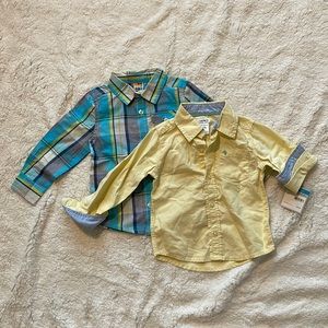 2 long sleeve button down shirts, size 24 months